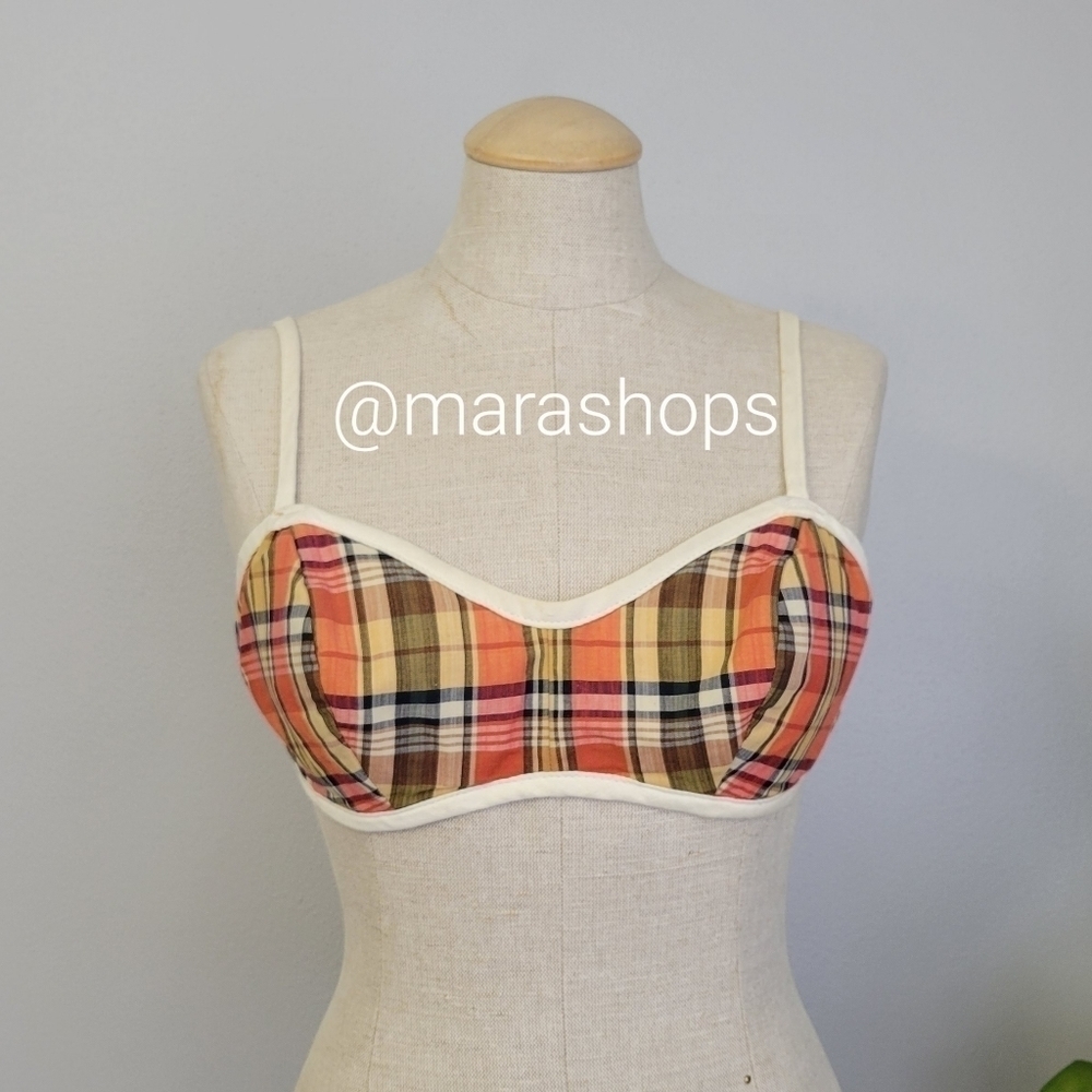 Vintage 1960's Catalina plaid swim bra bikini top